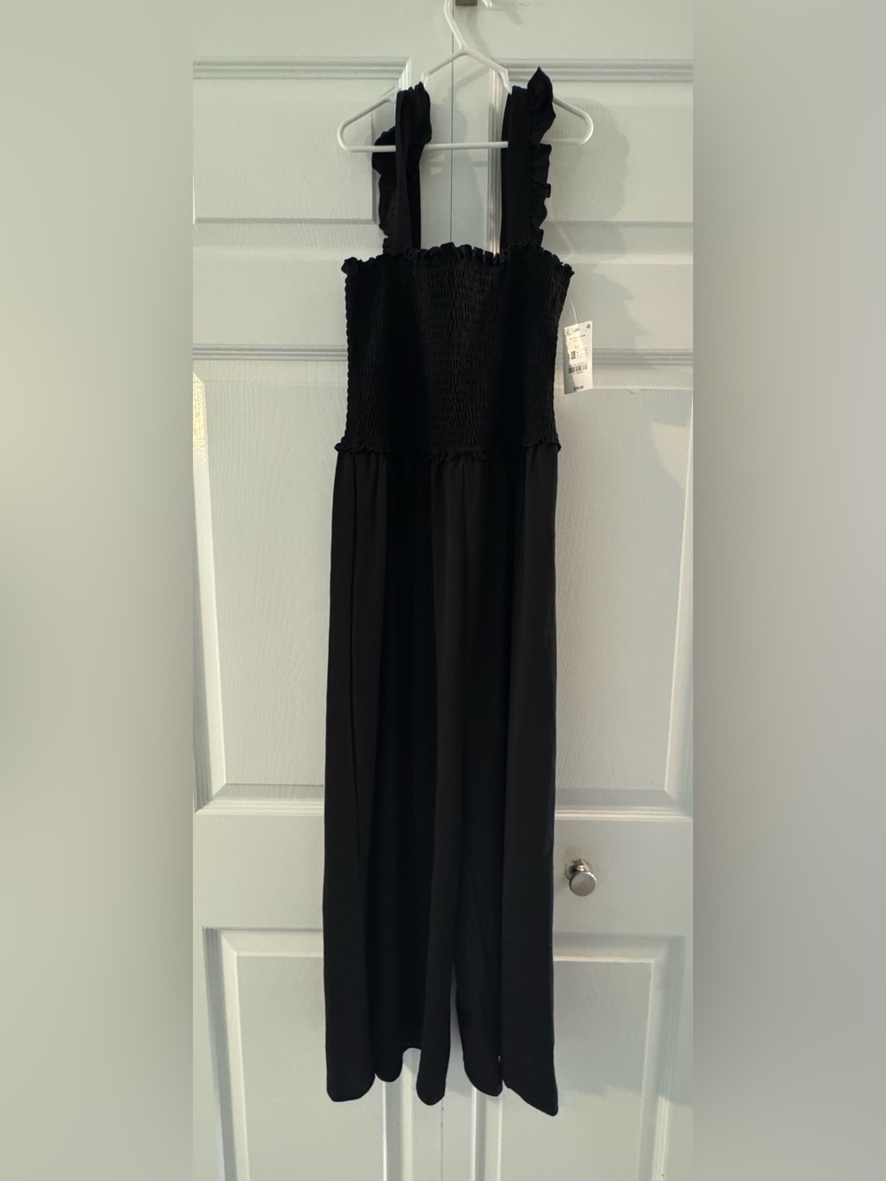 Ardene Black Smocked Jumpsuit with Ruffle Shoulder Straps